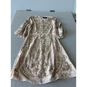 Needle & Thread Cocktail Dress Womens 4 Beige Beaded Chiffon Fit Flare